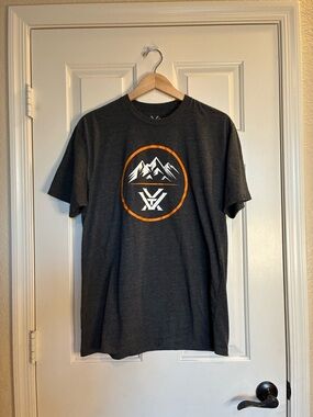 Men's Charcoal Short-Sleeve Tee with Orange White Logo